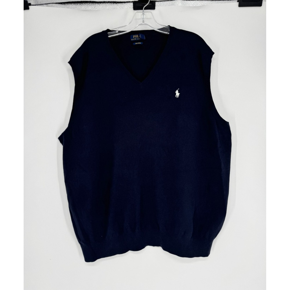 Polo Ralph Lauren Sweater Vest 3XL Big 3XB Navy Pima Cotton V Neck Sleeveless